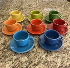 8 Sets Homer Laughlin China Fiesta Cup & Saucer Set Fiesta Ware Lot 