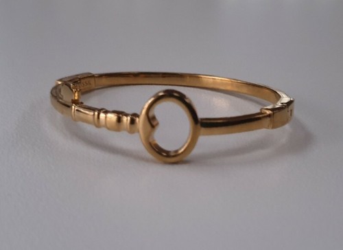 Fossil Iconic Unisex Yellow Gold stainless Skeleton Key Hinged Bangle clasp bnwt - Picture 6 of 11