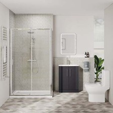 Full Bathroom Suite 600mm Black Vanity Chrome Rectangle ShowerEnclosure 1000x900