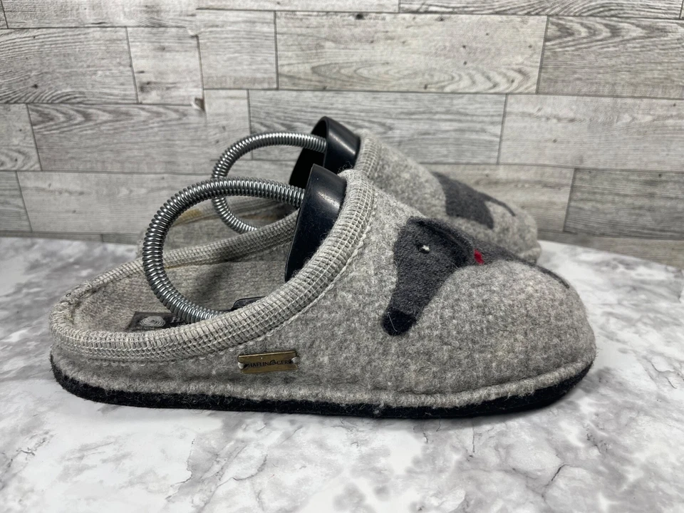 Haflinger тапочки женщин 9,5 М туфли серый шерсти собаки дизайн скольжения на комфорт мокасины - Изображение 3 из 4