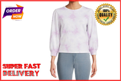 Time and Tru  Sweatshirt Women Size L Lavender  Puff Sleeve --T2--