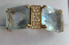 Vintage 18k Yellow Gold Ring w/Aquamarine Or Topaz & Diamonds 6.9 g 22mm Stones