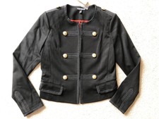 Women Express Black Structured Military Blazer Jacket Gold Novelty Buttons Sz M