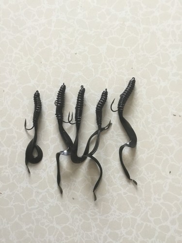 LRF Fishing Lures Black FlatWorm 1/0 Aberdeen Hook WRASSE COD POLLOCK - Picture 2 of 4