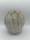 Vintage Royal Haeger Tweed Vase 22K Gold White 499S - 7.5” Tall