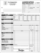 Custom Landscape Work Order Invoice Form / 2 Part Carbonless - 8.5 x 11 - TMG134