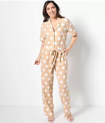 Studio Park x Leah Williams Tall Polka Dot Knit Jumpsuit Khaki 3XT A492432