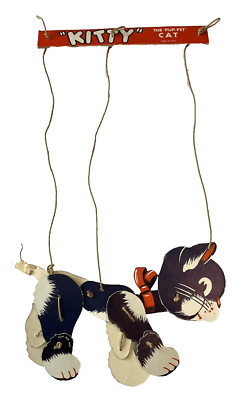 Vintage Halloween Kitty The Pup-Pet Cat Puppet Cardboard String MCM Marionette