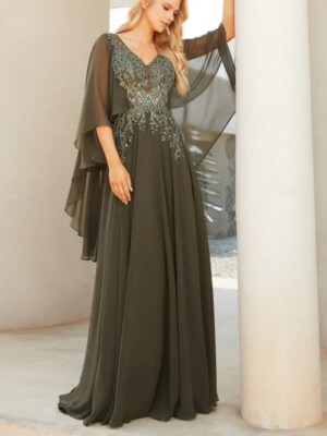 V-neck Classic A-line Mother Of The Bride Dress Appliques Sequin Bridal Gown