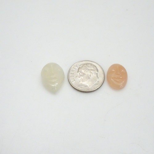 Pair of Moonstone Cabochons -Carved Faces -White 15x11mm -Orange 14x10mm 13.5ctw - Picture 3 of 12