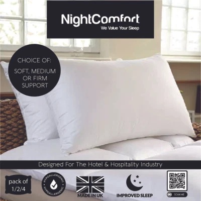 NightComfort Hotel Quality Pillow Poly Cotton - Multi Pack Soft Medium Firm