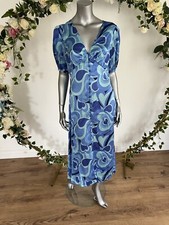 Violet Romance Dress Size 12 Blue Satin Retro Heart Open Tie Back Midi New LK37