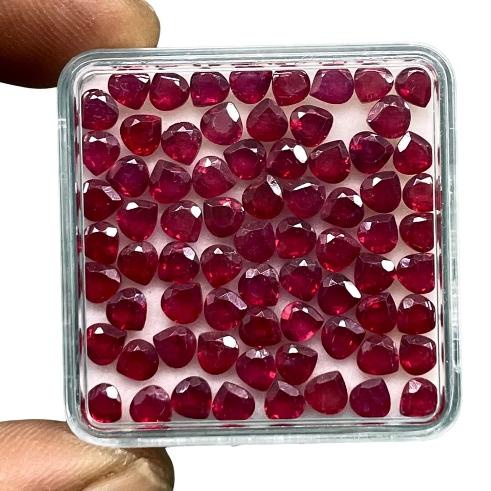 10 Pcs Natural Ruby 4x4mm Pear Cut Rich Red Loose Gemstones Wholesale Lot - Image 3 of 4
