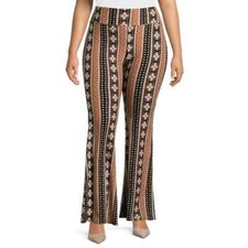 New No Boundaries Brown Knit Pattern Flare Pants Juniors Women Many Sizes