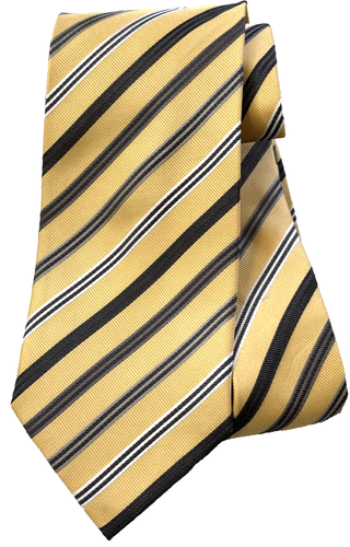 Corbata Valerio Garati 100% Seda Hombre, Negro Gris Blanco Rayas Sobre Amarillo 62x4" - Imagen 2 de 6
