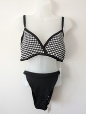 Andie Swim NWT V-Neck Black Gingham Bikini Top  Caicos Black Bikini Bottom SZ L