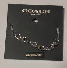 New With Tag COACH Pave Signature Slider Bracelet silver with CC logo Rhinestone