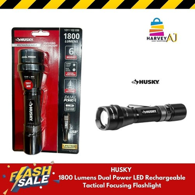 #ad Husky 1800 Lumens Dual Power LED Rechargeable Tactical Focusing Flashlight $25.97