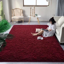 DweIke Fluffy Burgundy Red Rugs for Bedroom Living Room, 4x6 Feet Soft Plush ...