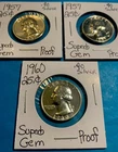 Lot Of 3 Superb Gem Proof 90% Silver Washington Quarters -(2) 1957 & (1) 1960