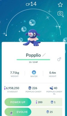  POKEMON GO - Shiny Popplio (LeveI 1) *Registered/Ultra Friends* 