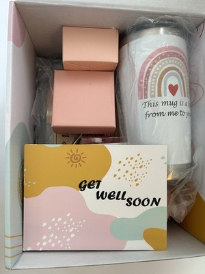 Best Wishes Get Well Package Bath Bombs Rainbow Cup Rose Oil Soap Hug Blanket