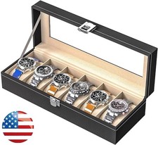 Watch Box Case Organizer 6 Slots Watches Holder Jewelry Storage Display Gift
