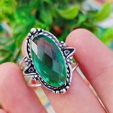 Green Sapphire Lab Created Gemstone Ring 925 Sterling Silver Womens Jewelry Ring