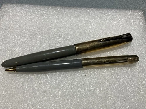 Vintage Parker 51 16k Gold Filled Fountain Pen Mechanical Pencil Set Grey Read