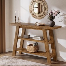 Solid Wood Console Table, 47.24" Long Farmhouse Entryway Table w/ 3-Tier Shelves