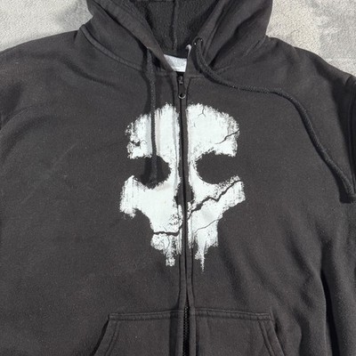 Call of Duty Ghosts Hoodie Men Black Full Zip Up Skull Logo Gaming