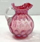 Fenton Cranberry Opalescent Coin Dot Pitcher Ruffled Rim 9 Inch Vintage