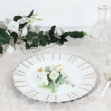 24 WHITE GOLD 13" Round Scalloped Trim Charger Plates Wedding Party Decorations