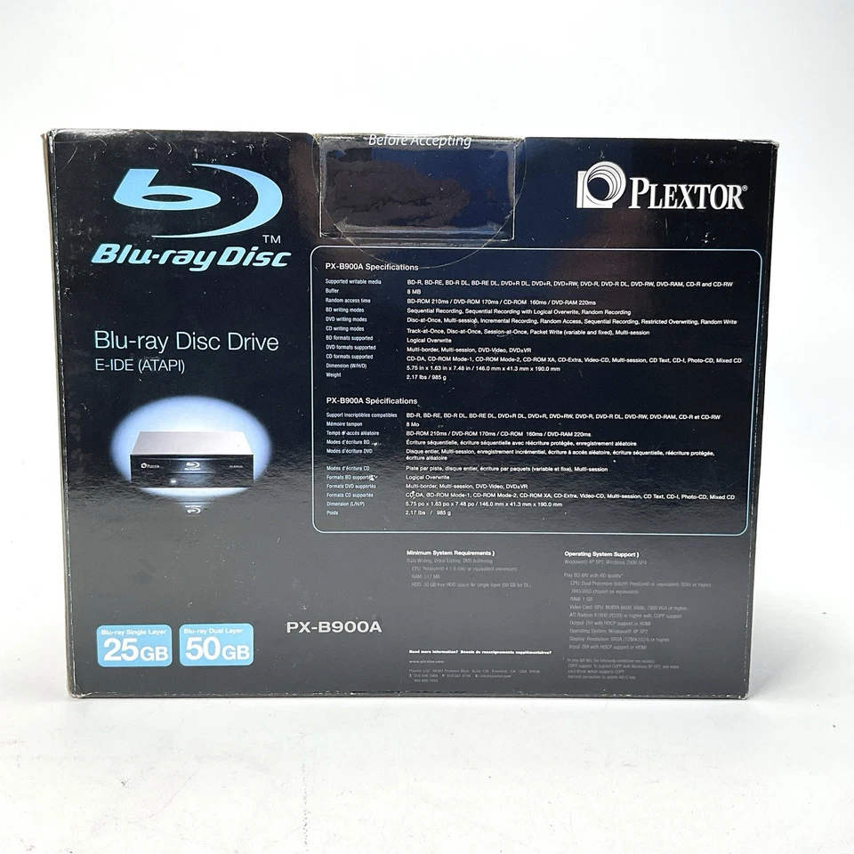 Plextor Blu-Ray Disk Drive E-IDE ATAPI PX-B900A Vintage Factory Sealed - Image 2 of 4