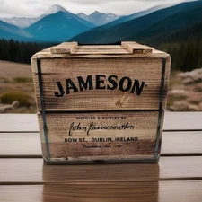 Jameson Irish Whiskey Wood Box Crate Lid Handles Dimensions 15Wx12Dx13T 