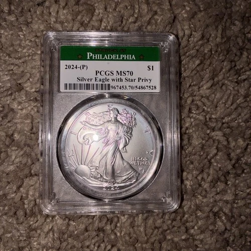2024 (P) $1 American Silver Eagle Star Privy PCGS MS70 Philadelphia Label