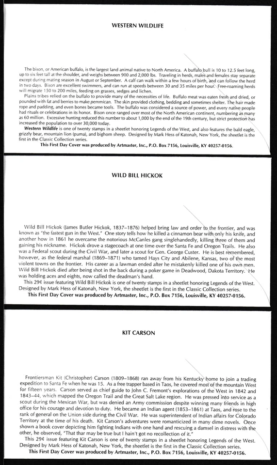 1994 Legends of the West Sc 2869 full set on 20 Artmaster cachets Laramie WY (AL - Image 4 of 4