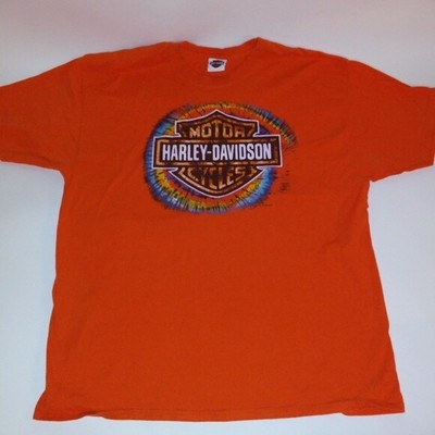 Harley-Davidson Mens Poured Out Motor Oil Tie-Dye Orange Short Sleeve T-Shirt