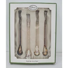 Grace Tea Ware Silver Plate Tassel Twist Handle Iced Tea Spoons Set of Four