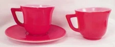 2 20th Century Demitasse Cups & 1 Saucer Orange Glass Hazel Atlas Little Hostess