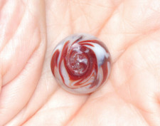Alley Agate 11/16" Maroon White Flame Hurricane Swirl Vintage Marble RARE