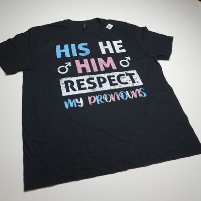 Gildan Softstyle T-Shirt Mens XL ''His He Him Respect My Pronouns'' Short Sleeve