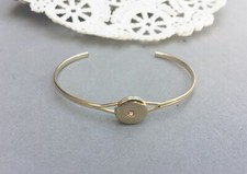Girl Child Locket Cuff Bracelet Pink Gem Gold Tone Holds Photos 3/8" Dainty Kid