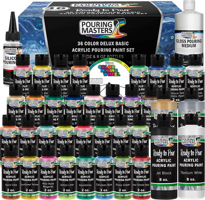 Pouring Masters 36-Color Ready to Pour Acrylic Pouring Paint Set with Silicone O