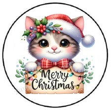 MERRY CHRISTMAS CAT ENVELOPE SEALS LABELS STICKERS PARTY FAVORS