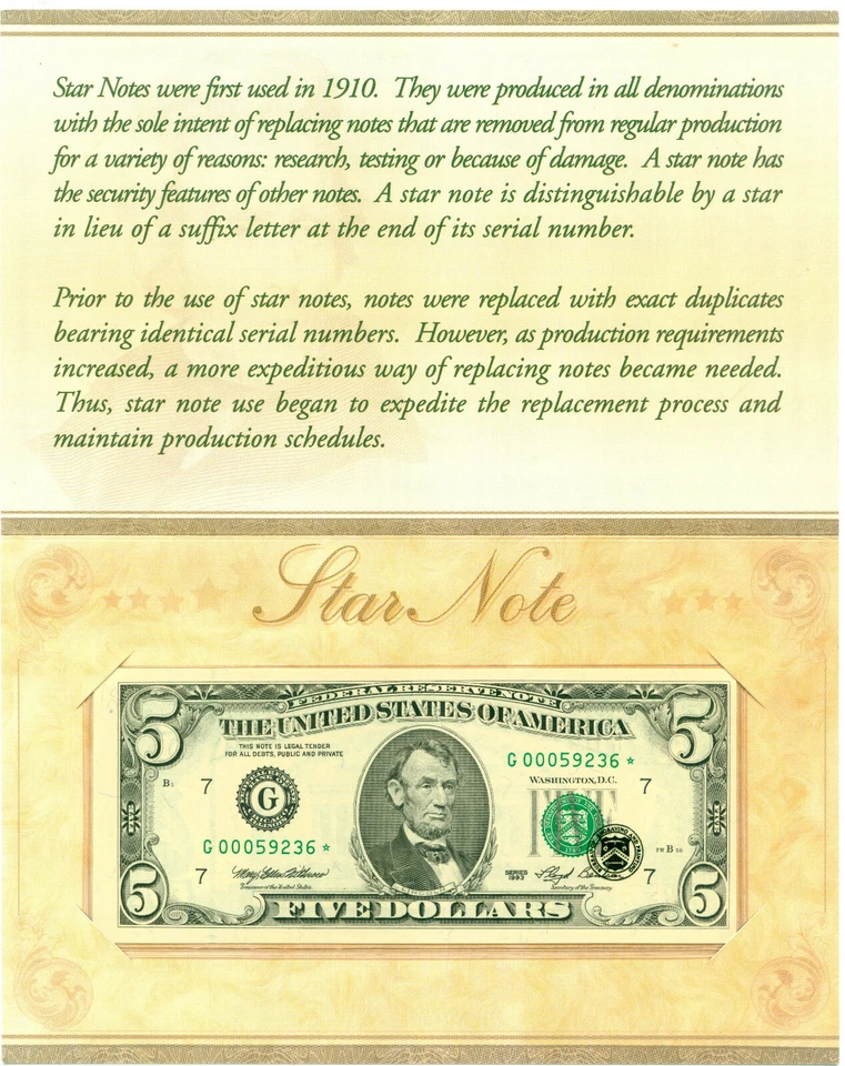 1993    5 Dollar bill  "G STAR"  ( BEP )  World paper money currency banknotes. - Image 3 of 3