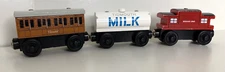 Wooden Train Thomas Tank Engine 3 pc Lot Clarabel Tidmouth Milk Tanker Caboose
