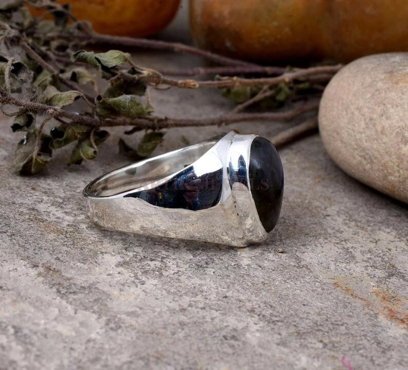 Naturale Labradorite Pietra preziosa con 14K Bianco Oro Placcato Anello Argento - Immagine 3 di 4