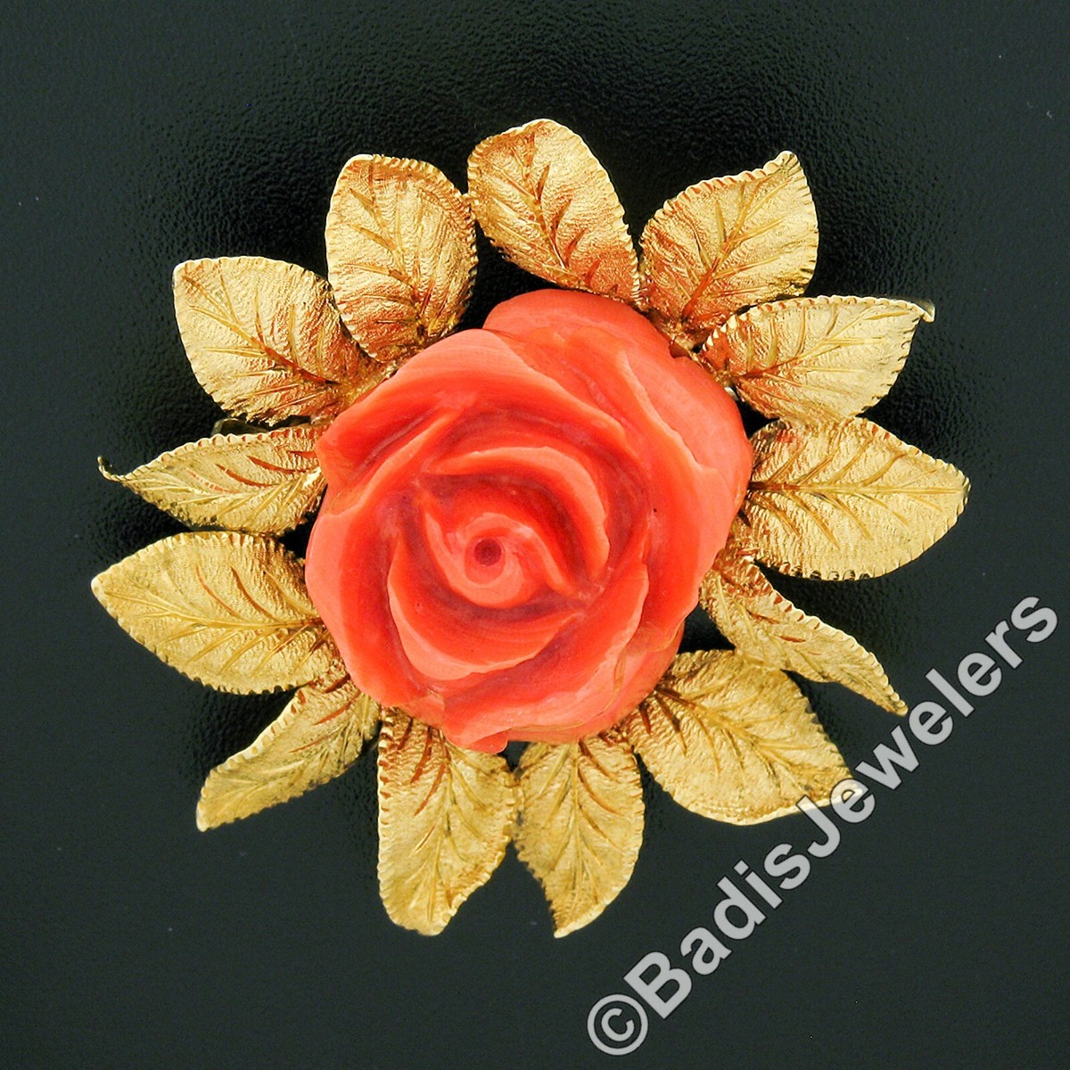 Elegant Gold and Coral Brooch 93446a.jpg main image 4