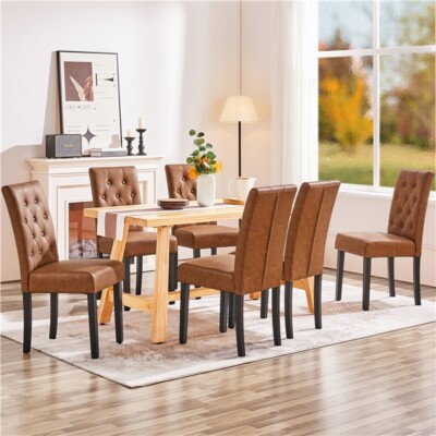 Dining Chairs Set of 2/4/6 Faux Leather Chairs with Solid Wood Legs, Retro  Brown UK - Main Image
